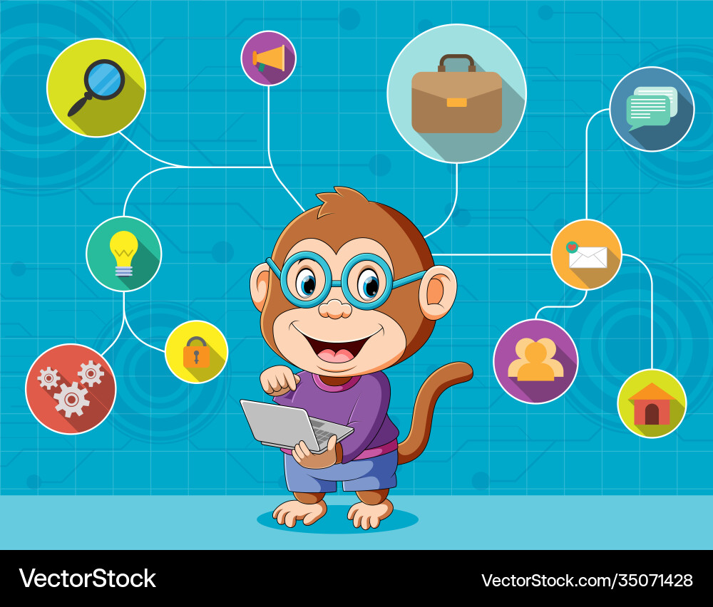 Monkey doing multitasking with mind map Monkey doing multitasking with mind map Vector Image
