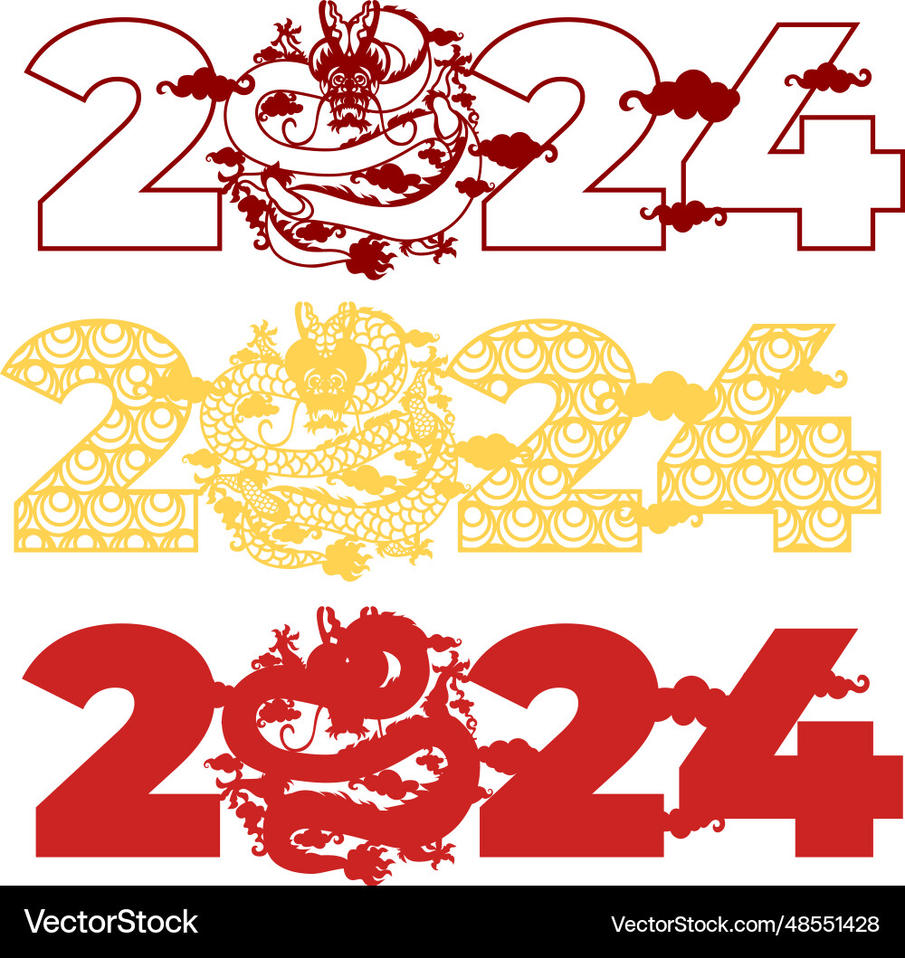 New year 2024 multilayer cut template vector image