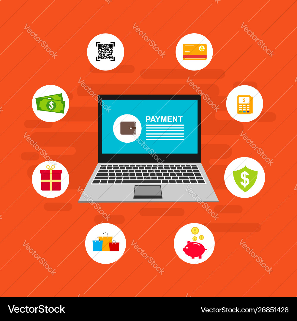 Online payment on computer flat cartoon big pay Vector Image