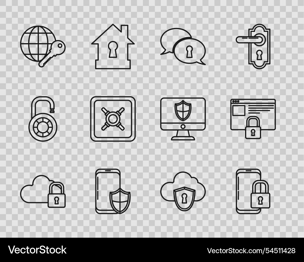 Set line cloud computing lock smartphone Set line cloud computing lock smartphone vector image