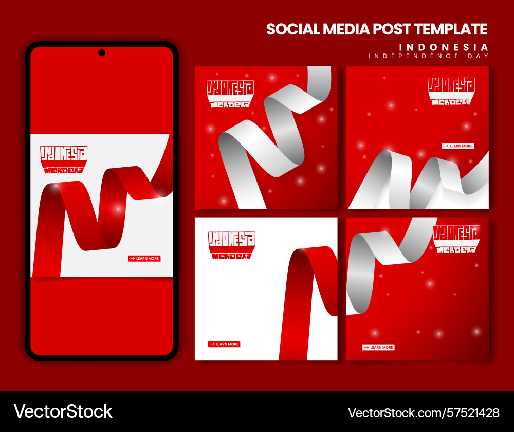 Set of carousel post with waving ribbon in red Vector Image