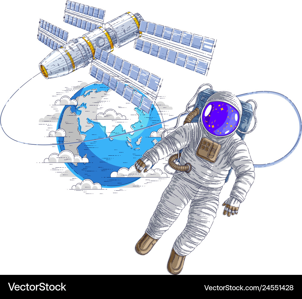Spaceman flying in open space connected Spaceman flying in open space connected vector image