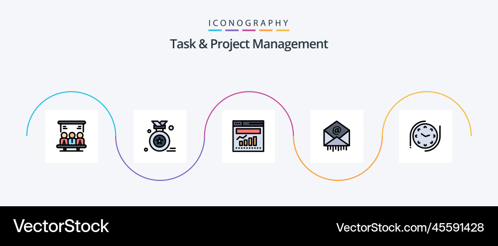 Task and project management line filled flat 5 vector image