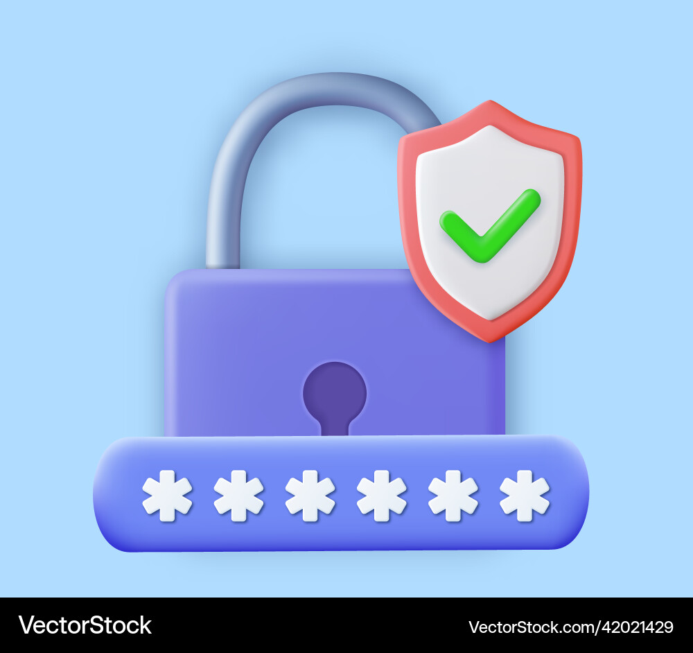 3d security shield lock check mark 3d security shield lock check mark vector image