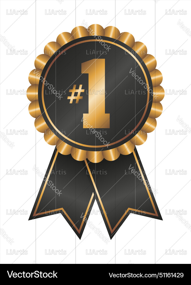 Black and gold badge with 1 Royalty Free Vector Image