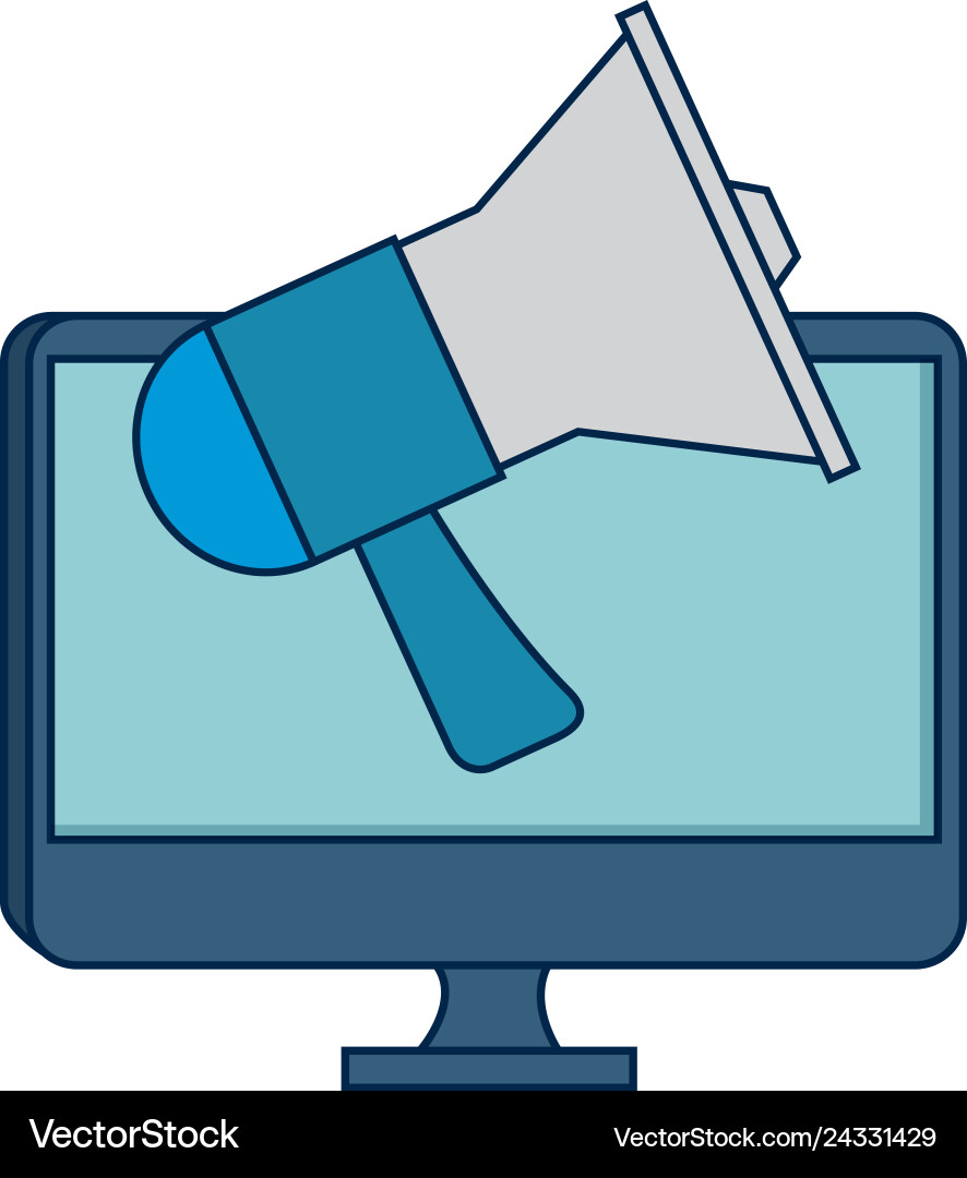 Computer display with megaphone sound Computer display with megaphone sound Vector Image