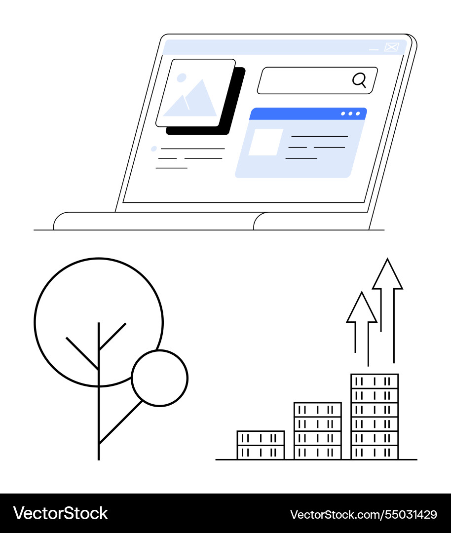 Digital interface with search bar tree symbol Digital interface with search bar tree symbol vector image