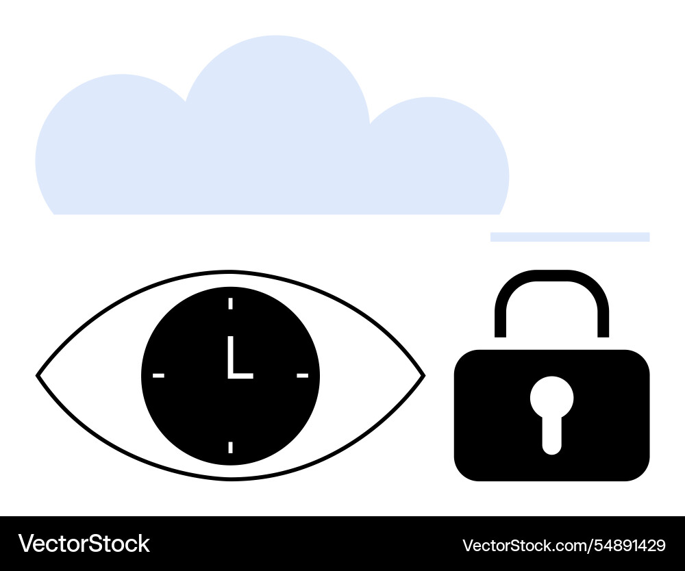 Eye with clock cloud and padlock representing Eye with clock cloud and padlock representing vector image