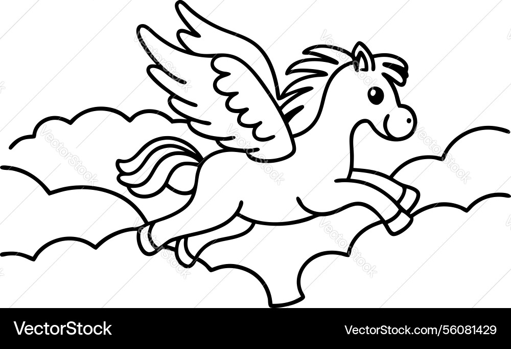 Flying pegasus coloring page art winged horse Flying pegasus coloring page art winged horse vector image