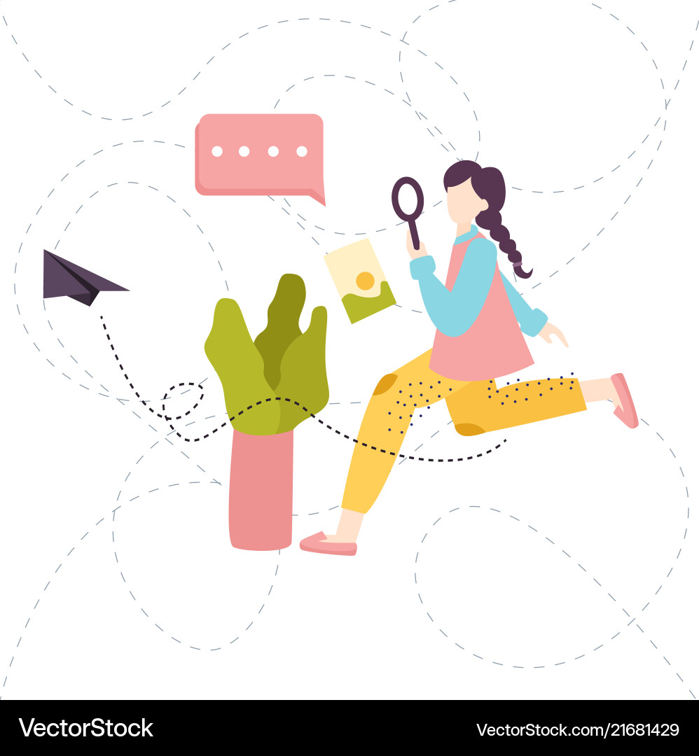 Girls searching document or image using keywords Vector Image