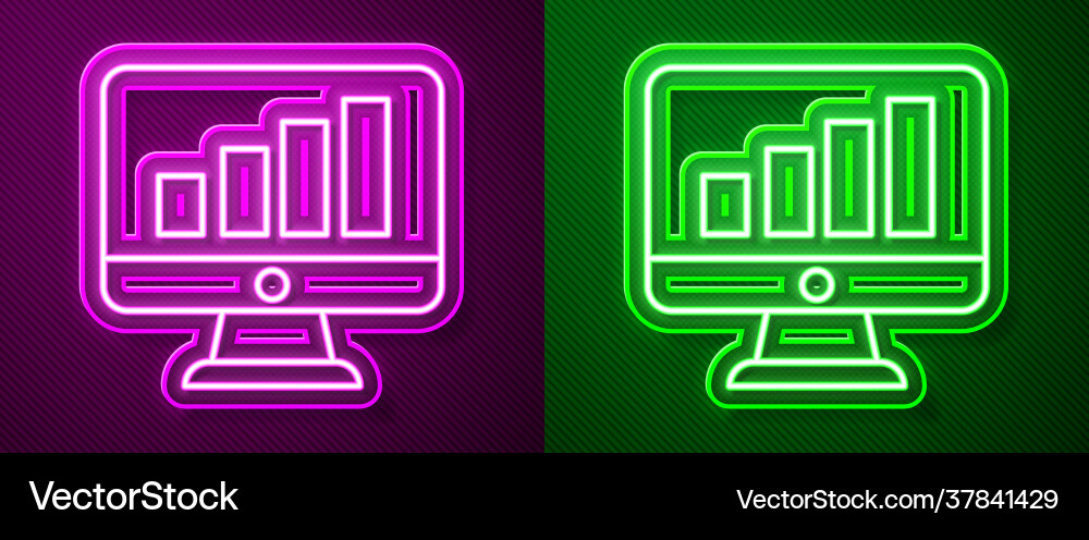 Glowing neon line computer monitor with graph Glowing neon line computer monitor with graph vector image
