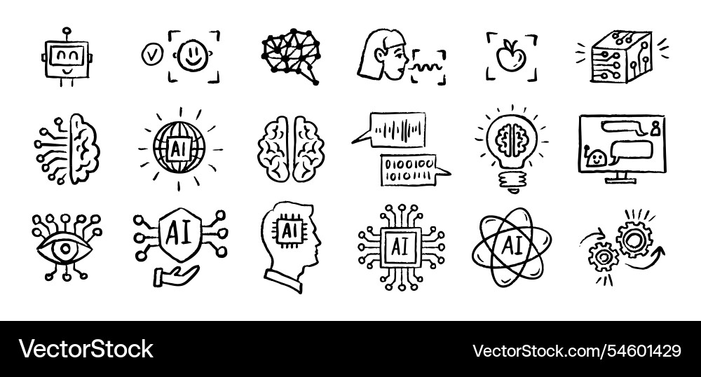 Künstliche Intelligenz Icons grunge Kreide Hand Vektorbild