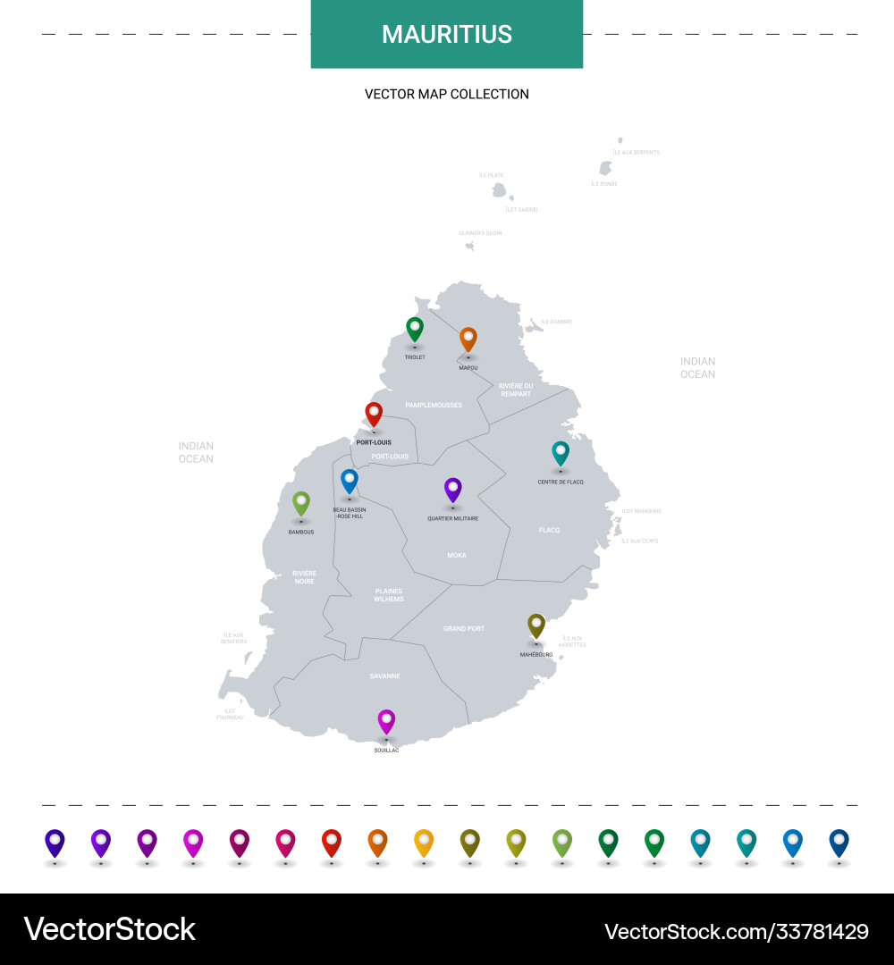 Mauritius map with location pointer marks Vector Image