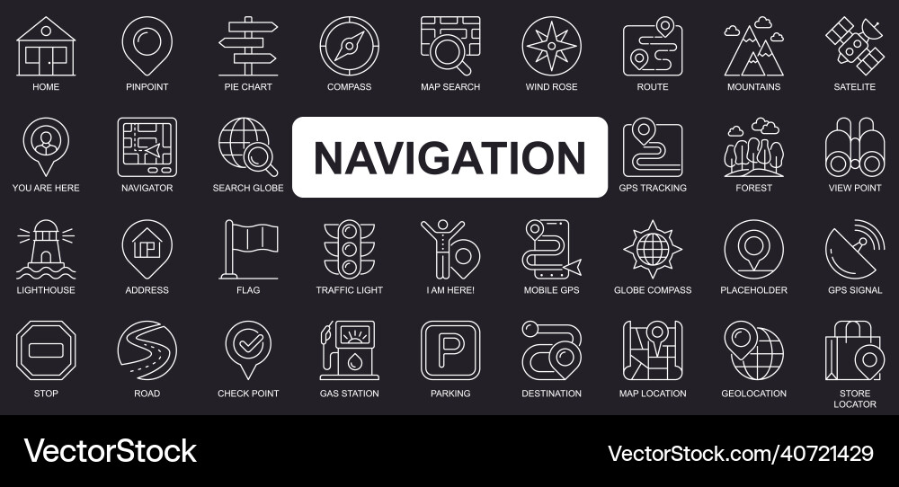 Navigation concept simple line icons set bundle Navigation concept simple line icons set bundle vector image