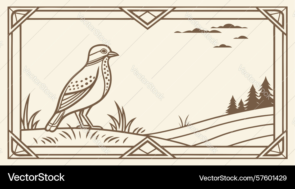 Rustic landscape bird frame design generative ai Vector Image