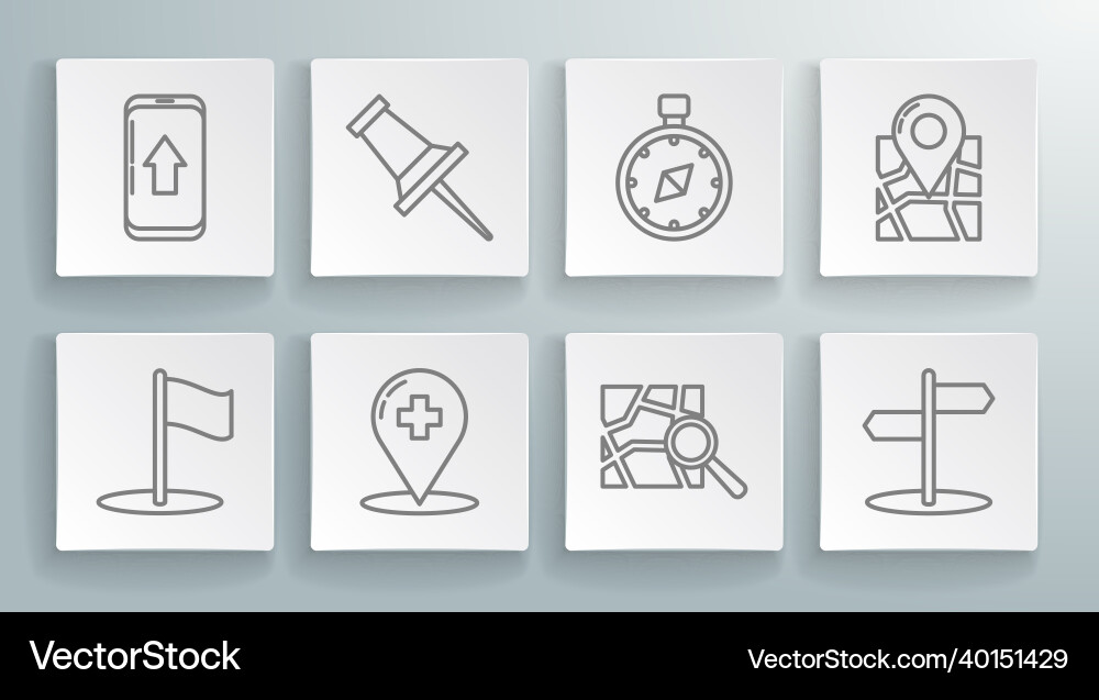 Set line flag push pin medical map pointer Set line flag push pin medical map pointer vector image