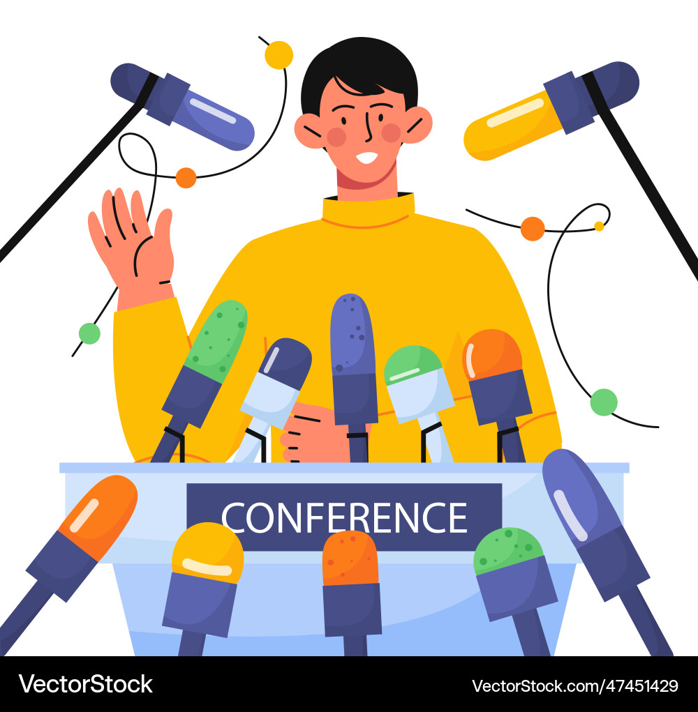 Speaker at press conference concept – Royalty-Free Vector | VectorStock, image size:1000x1021