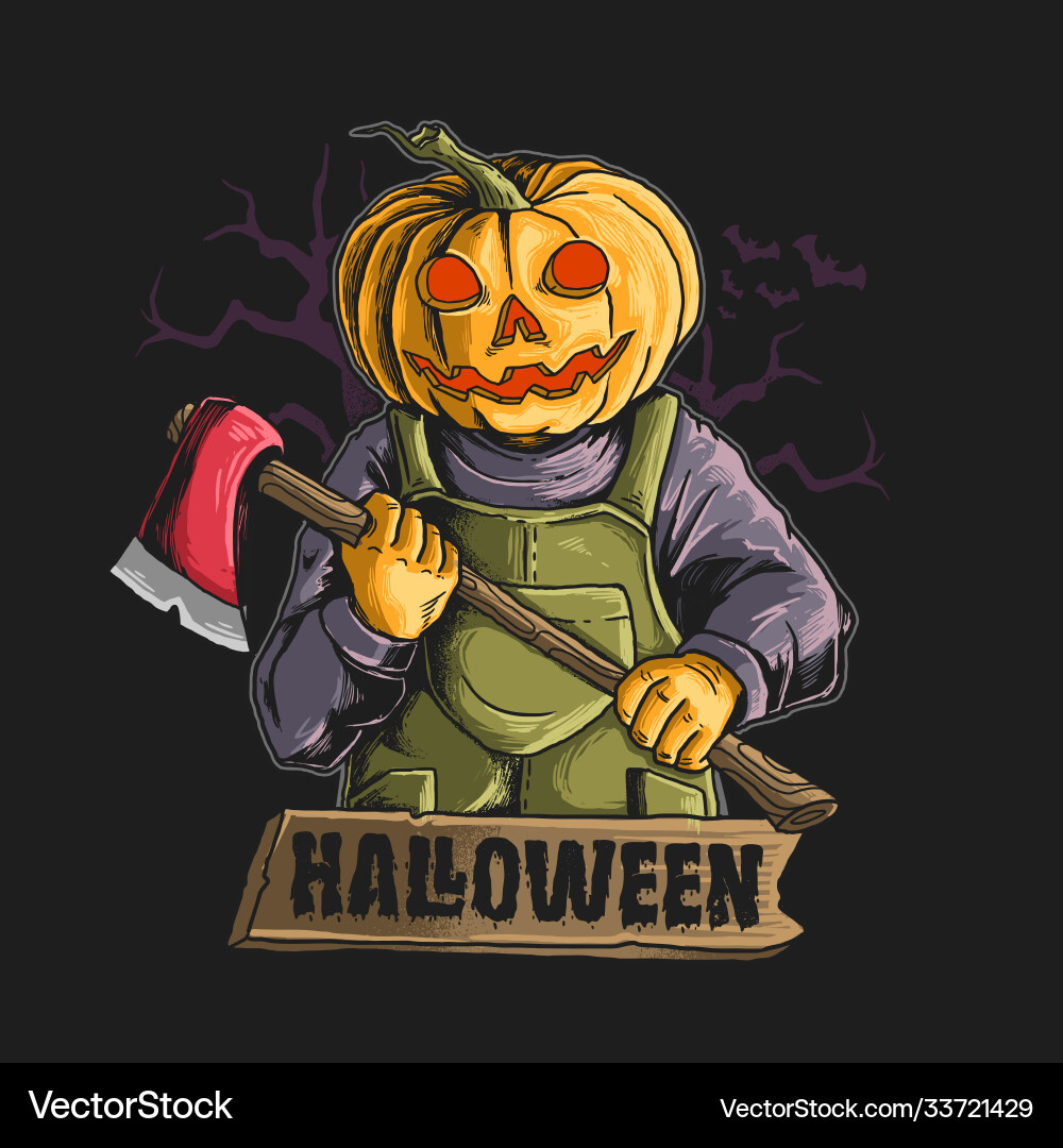 Spooky Pumpkin with Axe Vector Image
