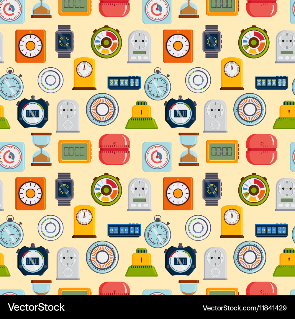 Timer clocks seamless pattern vector image
