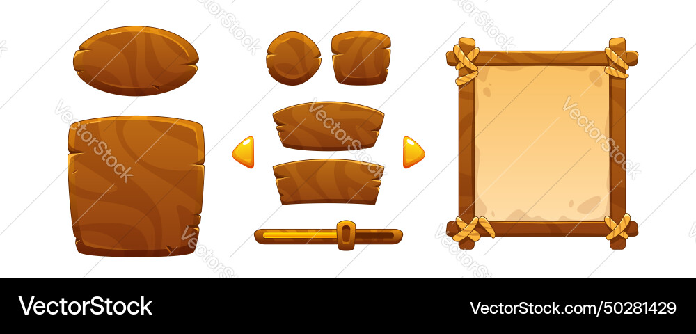 Wooden game ui design elements Vector Image