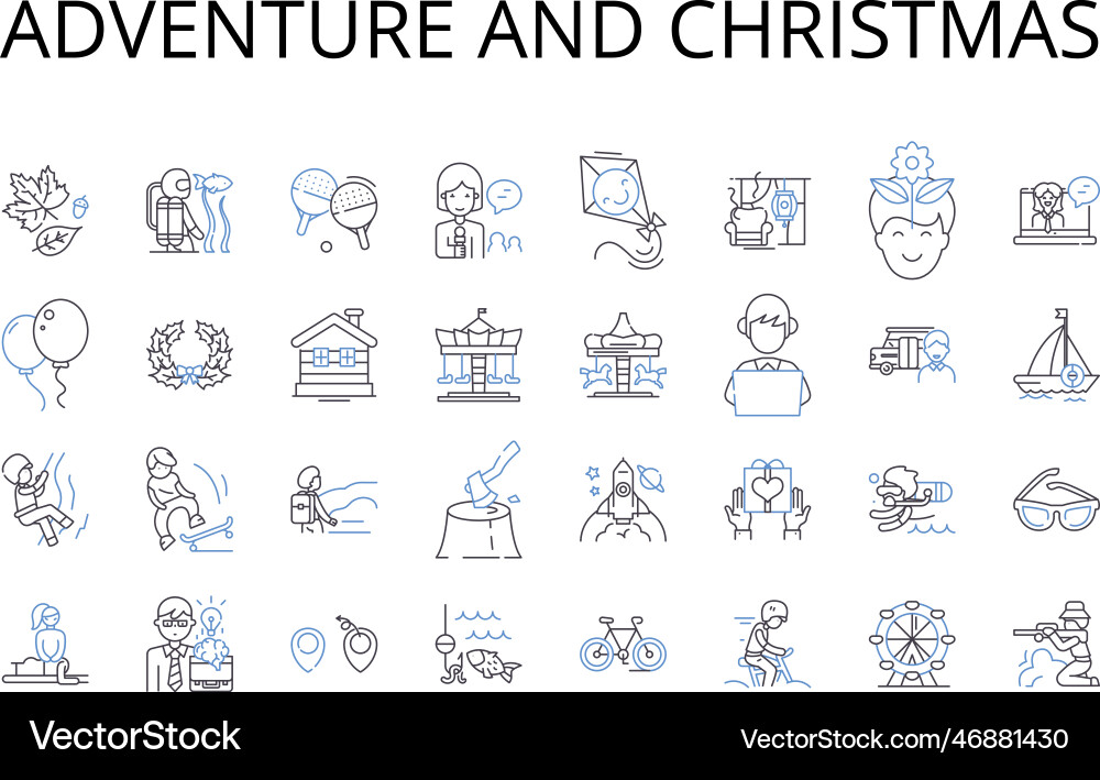 Adventure and christmas line icons collection Adventure and christmas line icons collection vector image