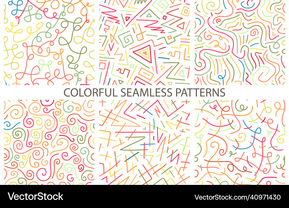 Collection of bright hand drawn seamless curly Vector Image