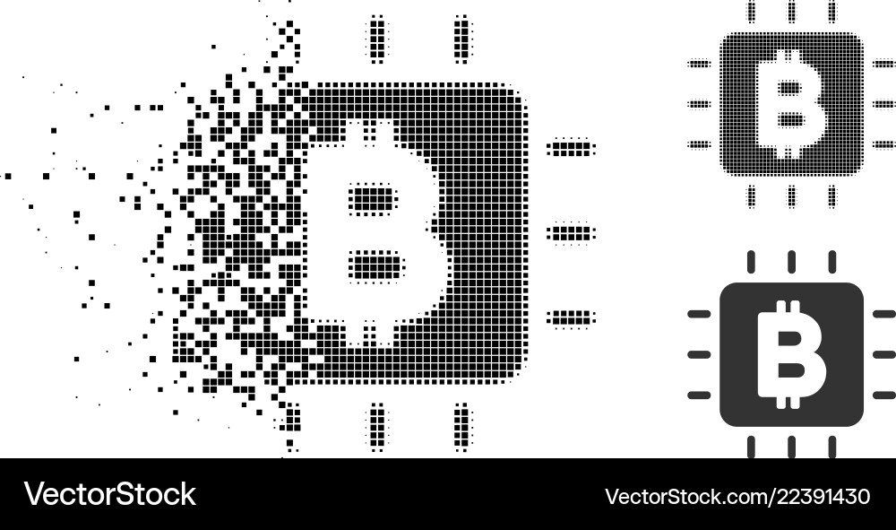 Dispersed dotted halftone bitcoin processor chip Dispersed dotted halftone bitcoin processor chip vector image