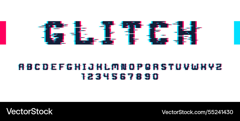 Glitch noisy geometric font in analog style Glitch noisy geometric font in analog style vector image