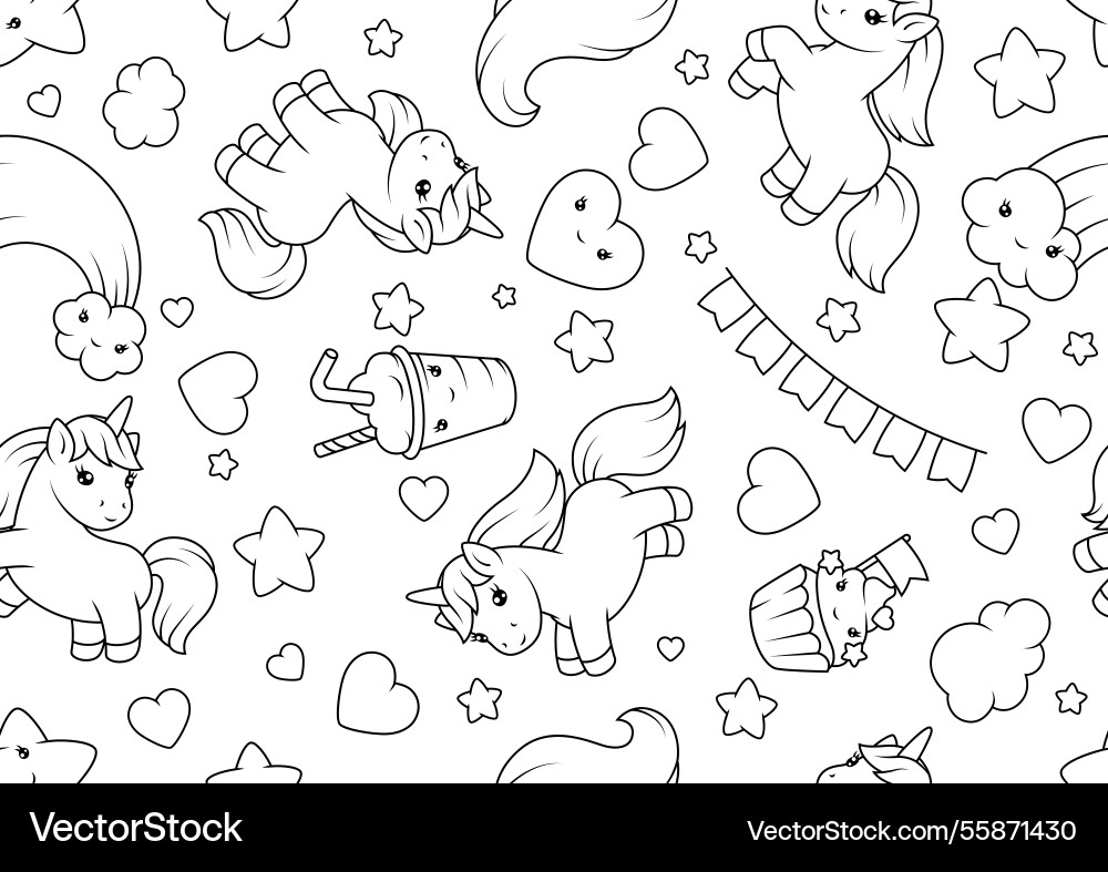 Pattern with unicorns happy birthday party Pattern with unicorns happy birthday party vector image