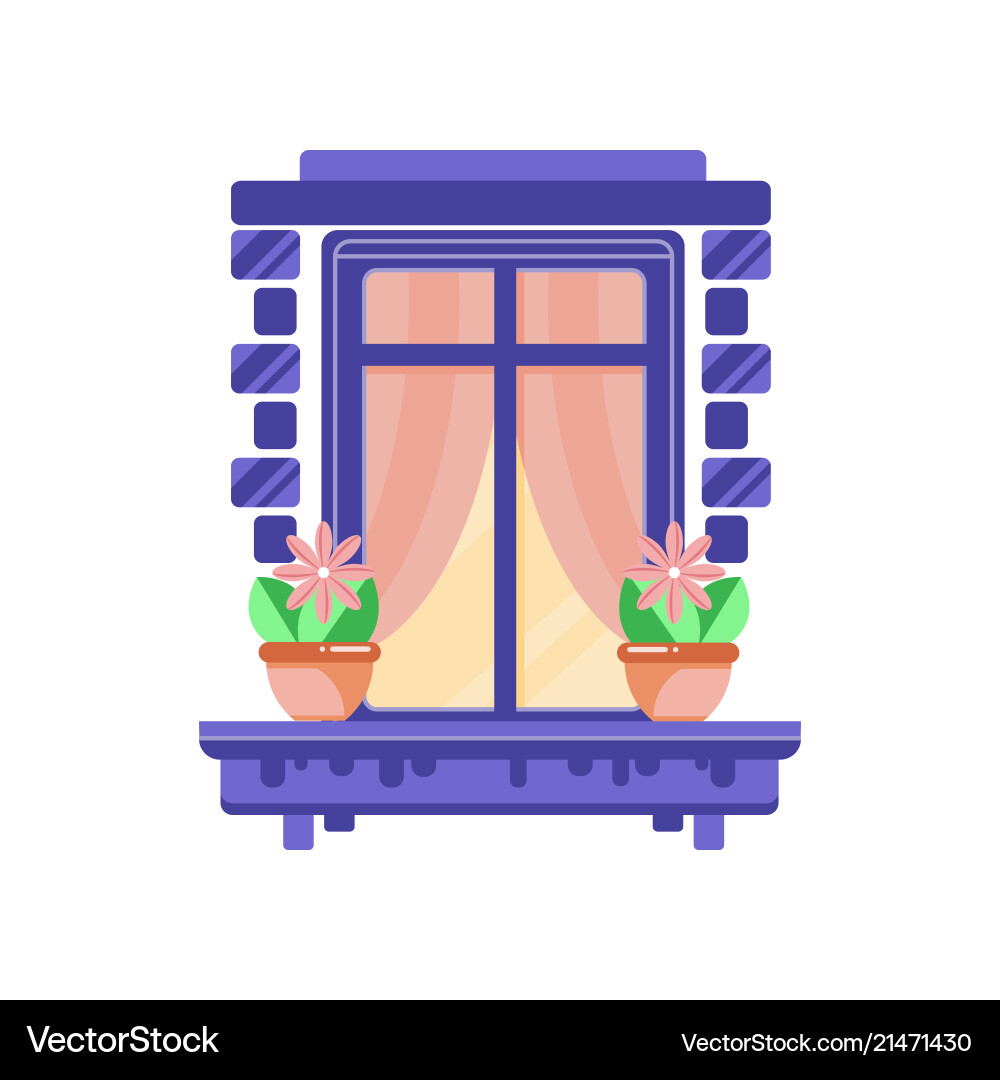 Retro blue window frame with plants in ceramic Retro blue window frame with plants in ceramic vector image