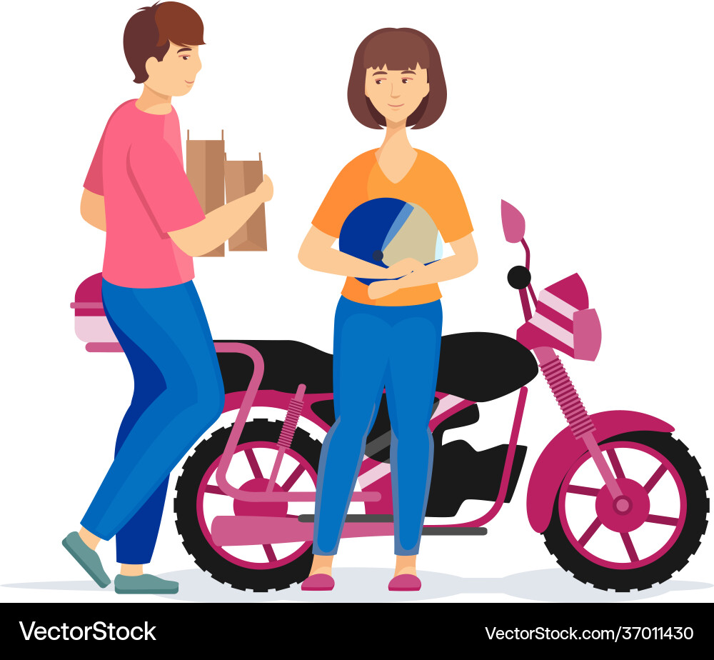 Riders couple on motorbike website landing page Riders couple on motorbike website landing page vector image