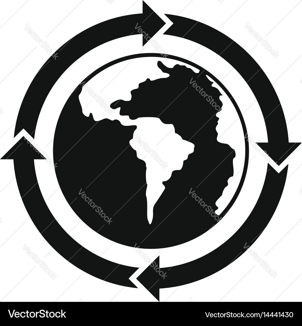 Round arrows around world planet icon simple style Vector Image