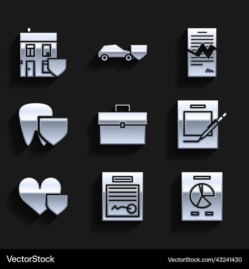 Set briefcase filled form document with graph Vector Image