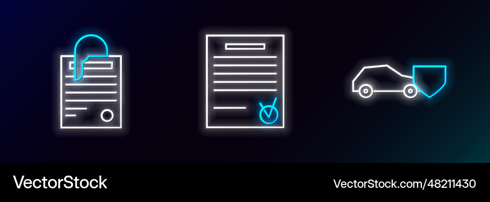 Set line car with shield file document and paper Set line car with shield file document and paper vector image