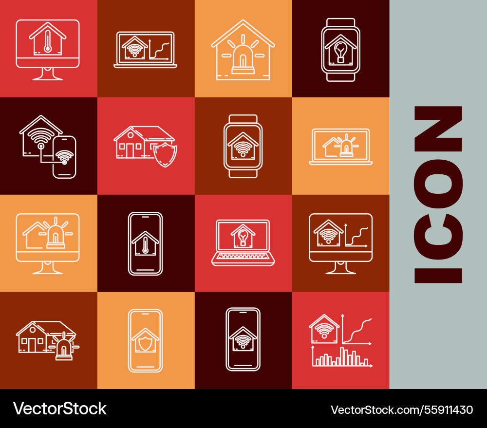 Set line smart home with wi-fi computer monitor Set line smart home with wi-fi computer monitor vector image