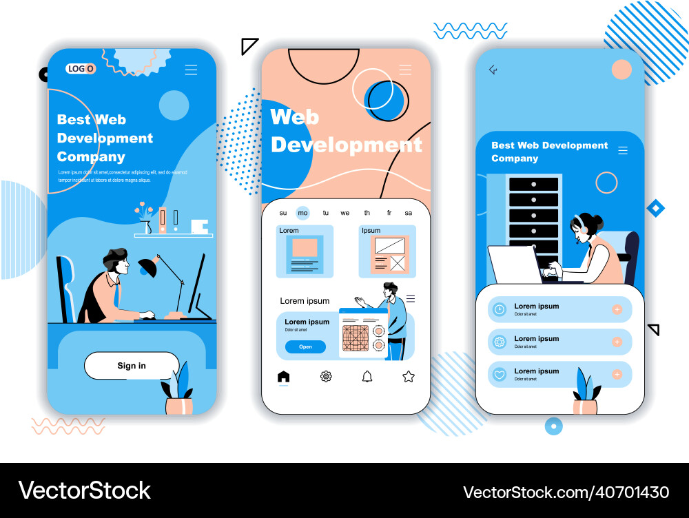 Web development concept onboarding screens vector image