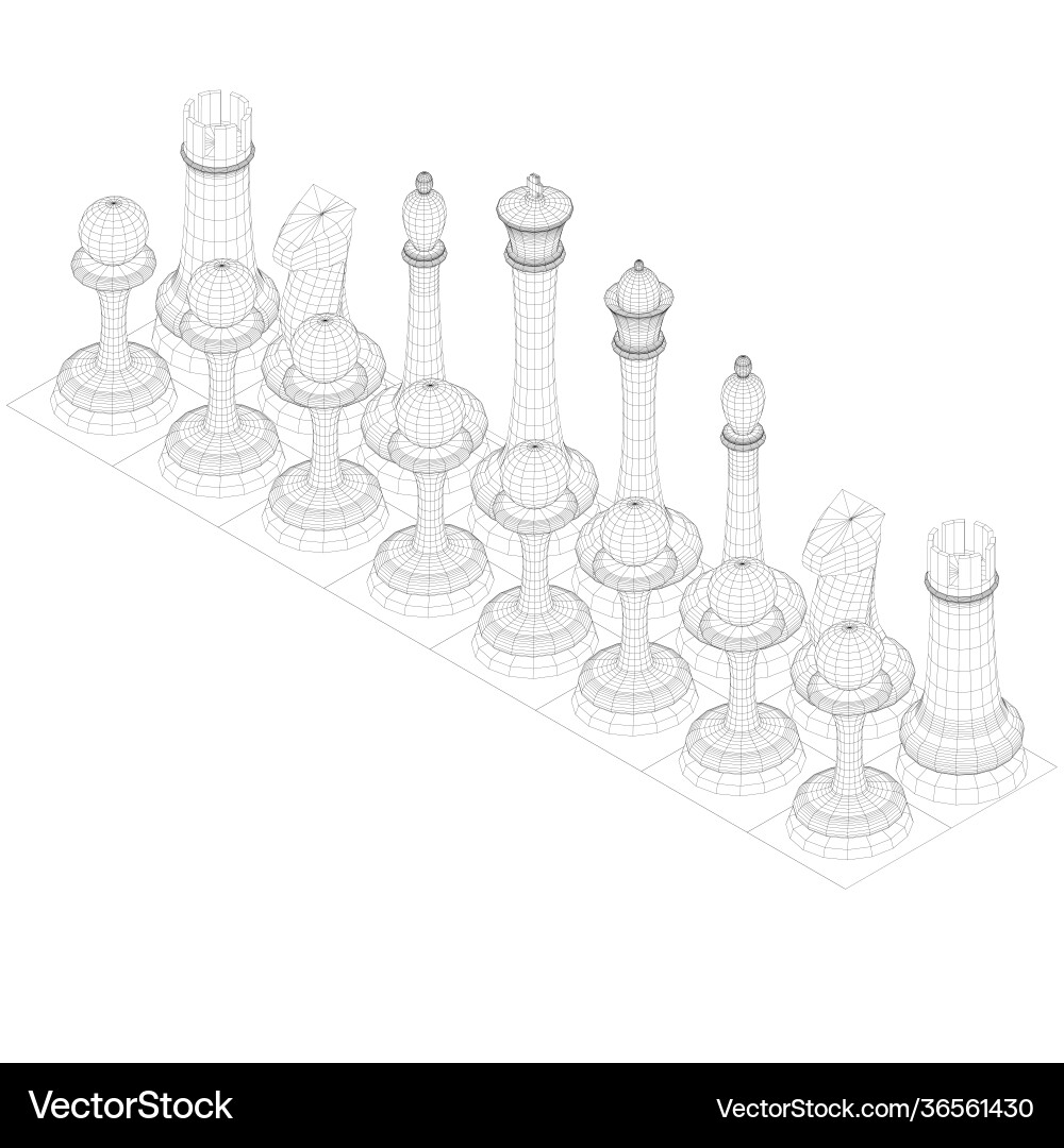 Wireframe chess pieces lined up in a row Wireframe chess pieces lined up in a row Vector Image