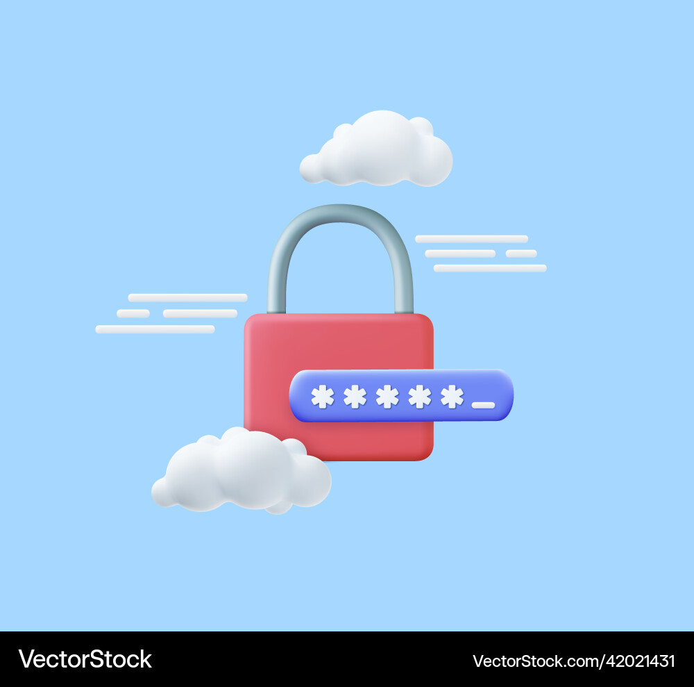 3d lock and password field vector image