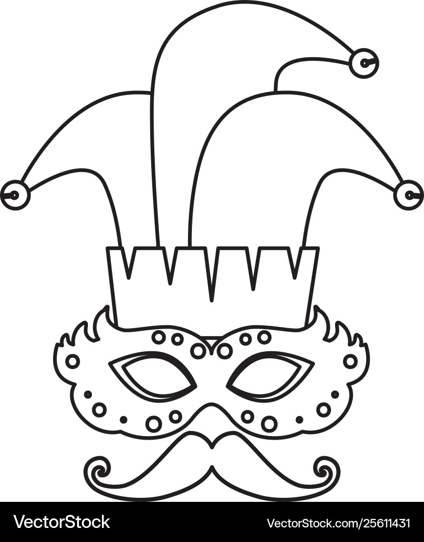Carnival mask with joker hat and mustache Carnival mask with joker hat and mustache vector image