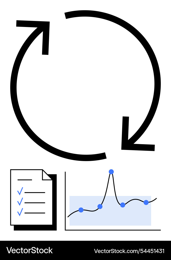 Continuous improvement cycle with data analysis Continuous improvement cycle with data analysis vector image