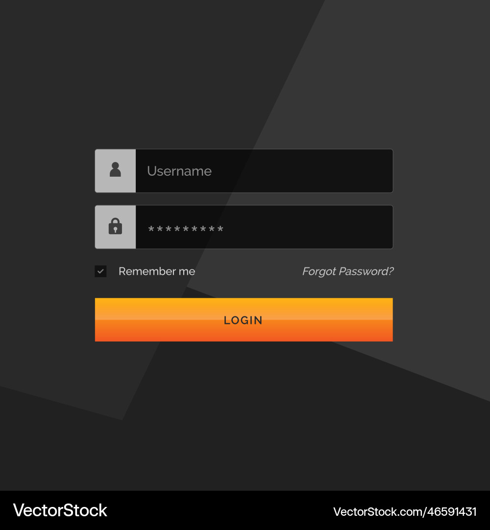 Dark login form template design with username vector image