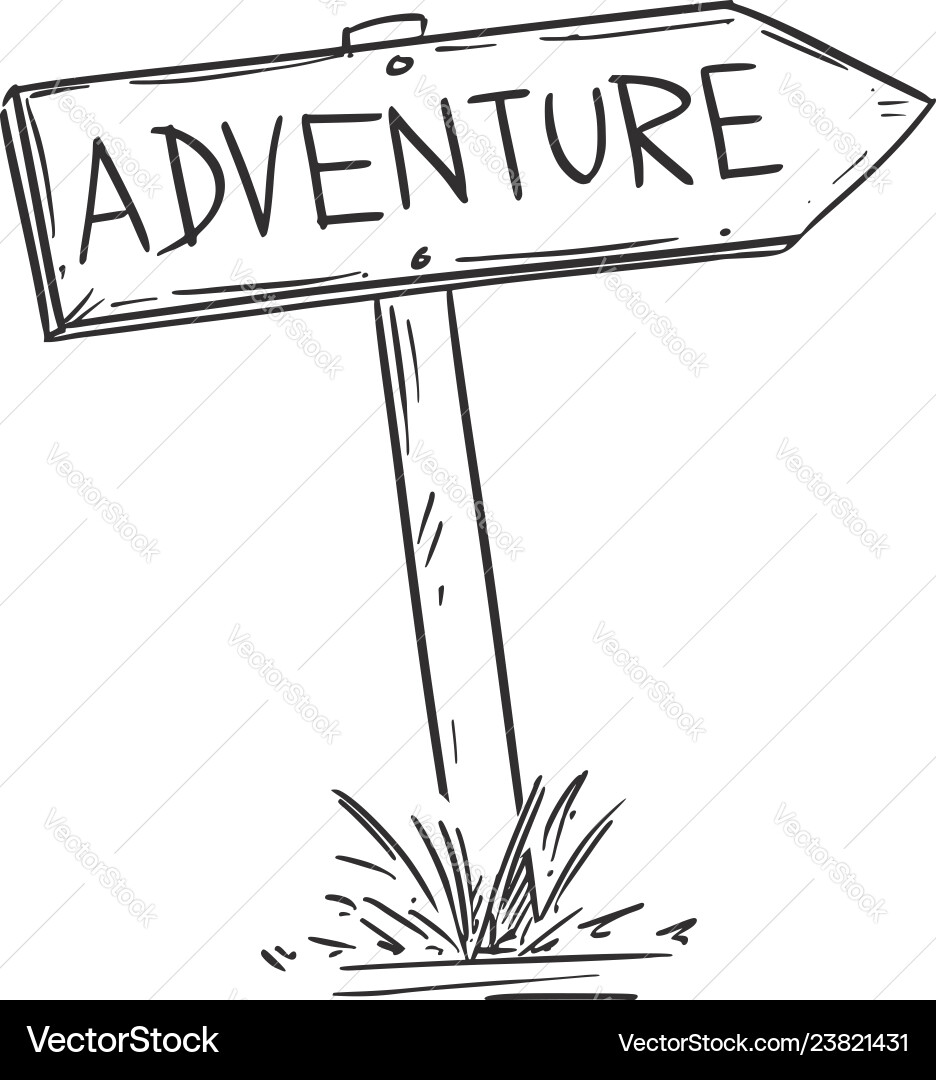 Drawing old wooden road arrow sign Royalty Free Vector Image