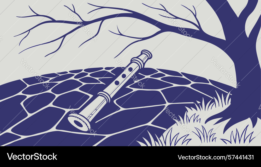 Flute on tiled path in abstract landscape design Vector Image