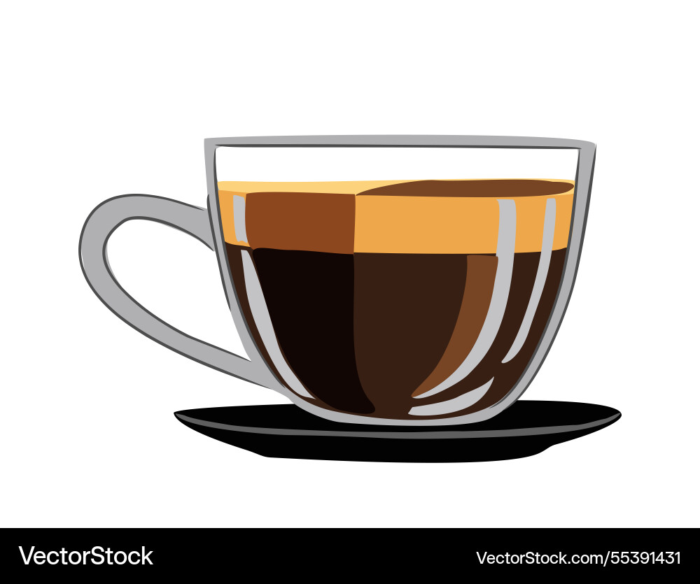 Glass cup of coffee is sitting on a saucer Glass cup of coffee is sitting on a saucer vector image