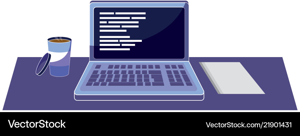 Laptop with code programming and coffee paper Laptop with code programming and coffee paper vector image