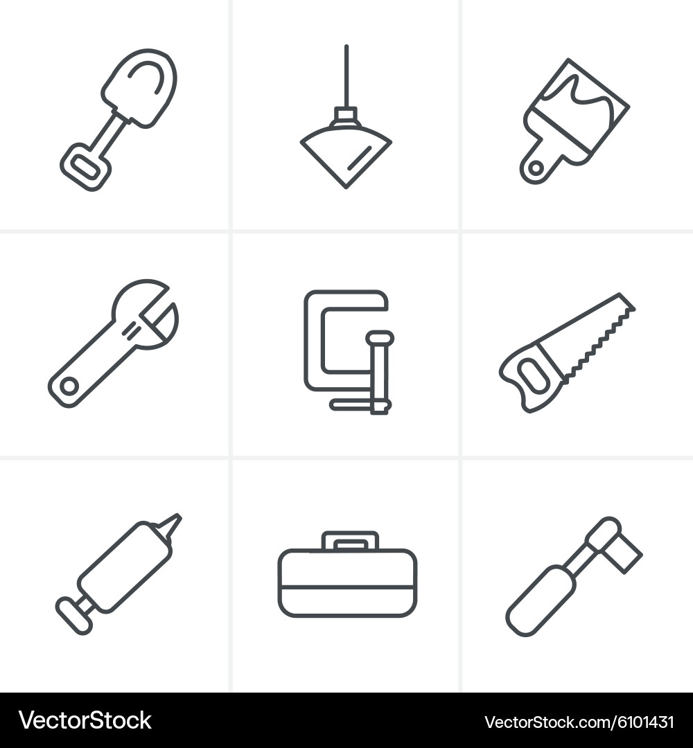 Line icons style basic - tools and construction ic Vector Image