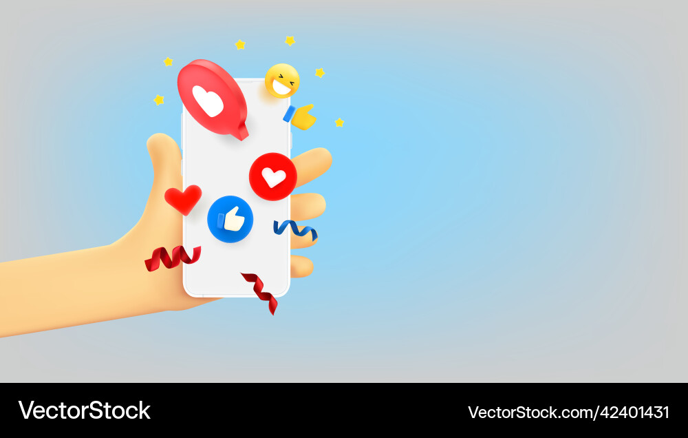 Man using social mobile application 3d banner Man using social mobile application 3d banner vector image