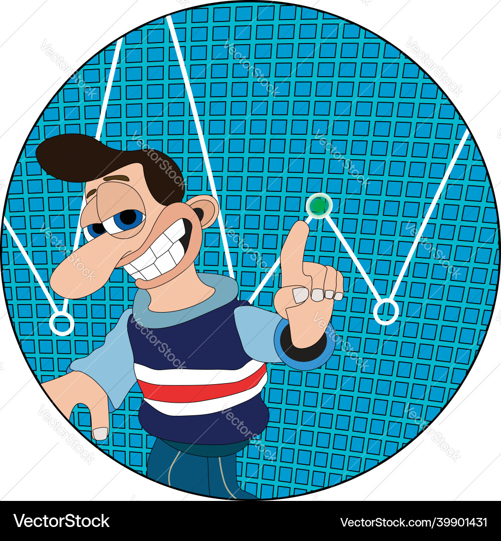 Man with a cheeky smile and big nose pointing Man with a cheeky smile and big nose pointing vector image