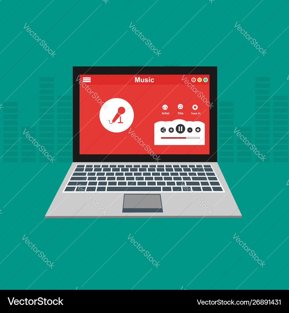 Media player application app template with flat Media player application app template with flat vector image