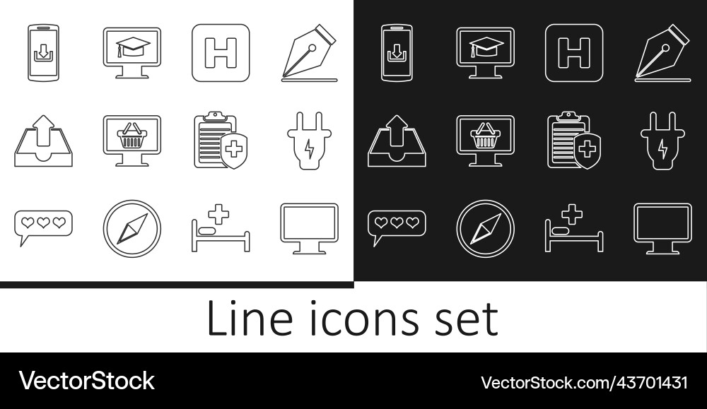 Set line computer monitor screen electric plug Set line computer monitor screen electric plug vector image
